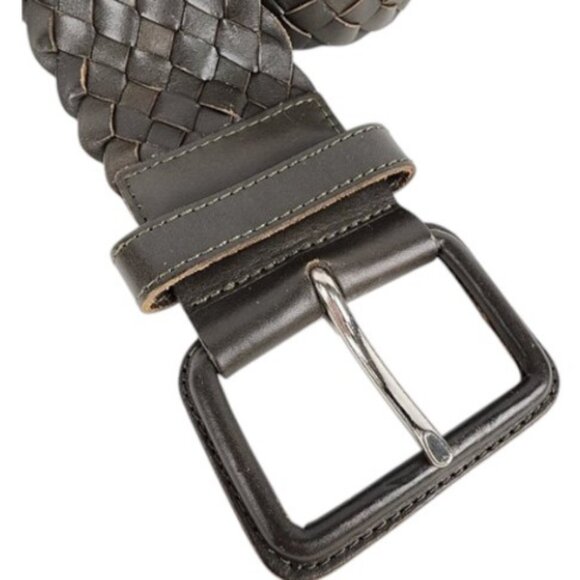 Club Monaco olive green leather wide woven belt - Picture 2 of 7